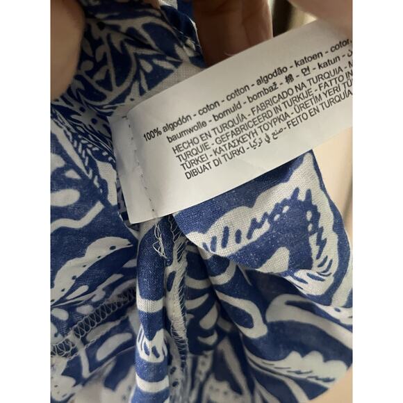 ZARA Belted Long Sleeve Mini Shirt Dress •L• Blue & White Flora Blogger Fave - Picture 10 of 10